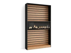 Librería estantería, 110x25x186cm, Salón - Comedor - Oficina, Chimenea eléctrica, Roble y negro