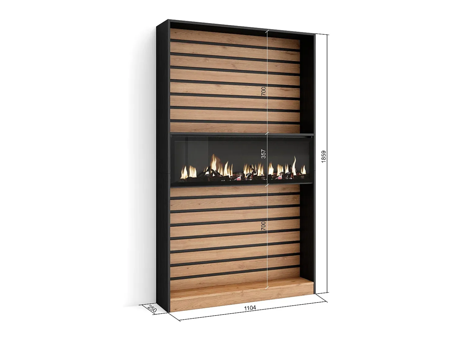 Librería estantería, 110x25x186cm, Salón - Comedor - Oficina, Chimenea eléctrica, Roble y negro