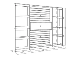 Librería estantería, 230x25x186cm, Salón - Comedor - Oficina, Con Almacenaje, Roble y negro