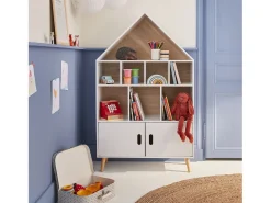 Librería infantil de madera con 8 compartimentos y 2 puertas blanco