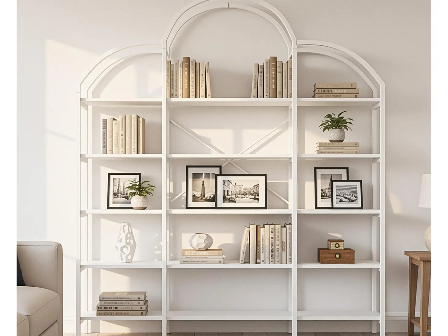 Librería moderna de metal 170×26×190 cm - forma de nube - 5 niveles de almacenamiento - blanco