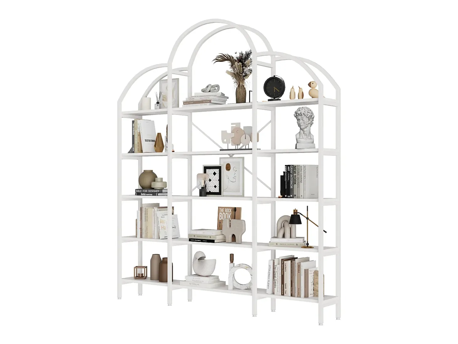 Librería moderna de metal 170×26×190 cm - forma de nube - 5 niveles de almacenamiento - blanco
