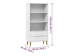 Librería MOLDE madera maciza de pino blanco 85x35x170,5 cm