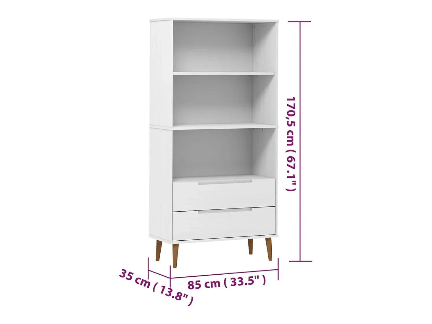 Librería MOLDE madera maciza de pino blanco 85x35x170,5 cm