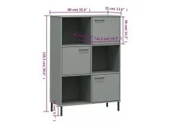 Librería patas de metal OSLO madera maciza gris 90x35x128,5cm