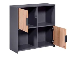 Librería Pepeto 2 puertas, 2 estantes gris, decoración roble artesanal.
