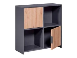 Librería Pepeto 2 puertas, 2 estantes gris, decoración roble artesanal.