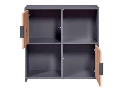 Librería Pepeto 2 puertas, 2 estantes gris, decoración roble artesanal.