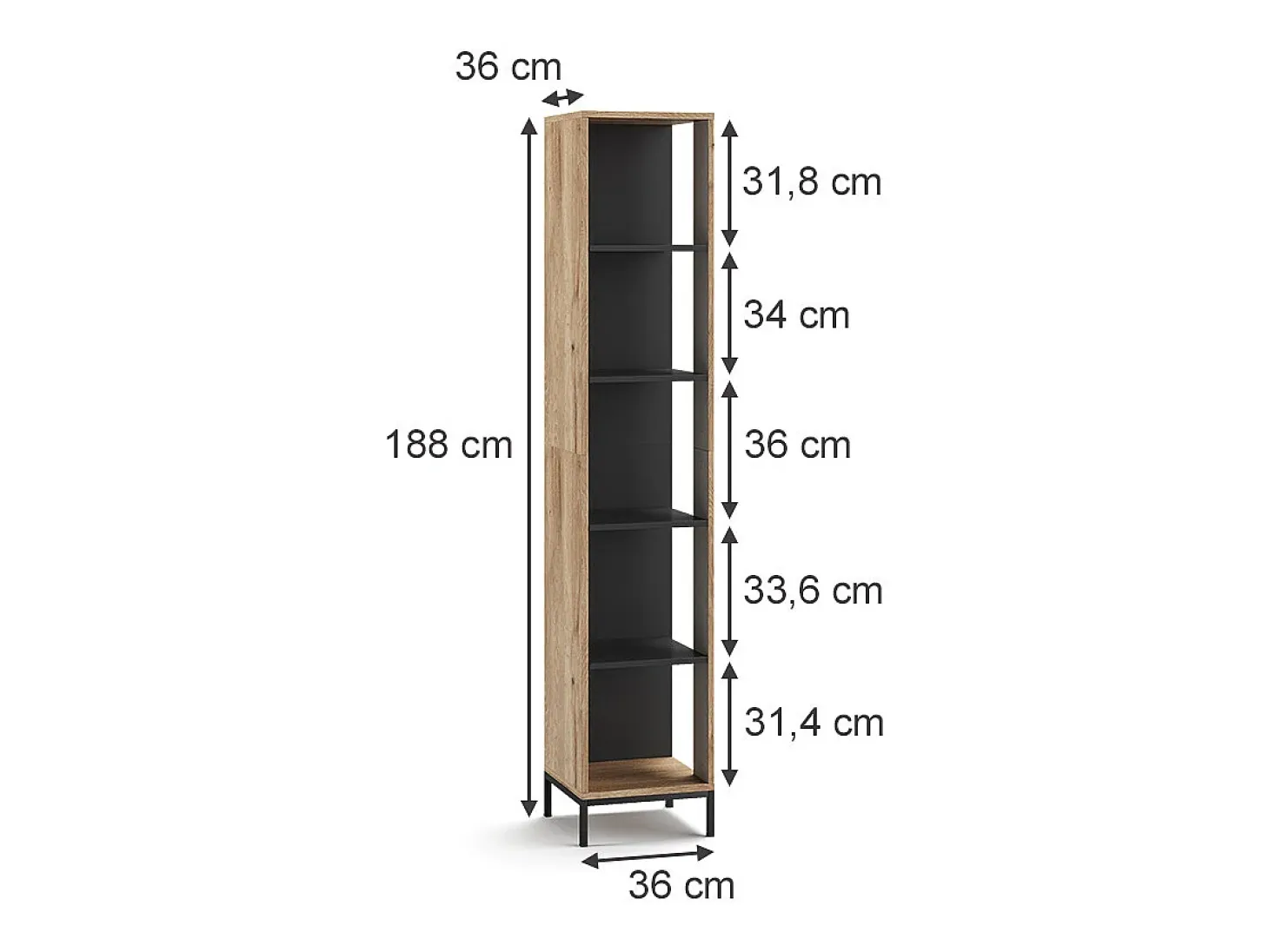 Librería roble vikingo 36x36x188 eliza