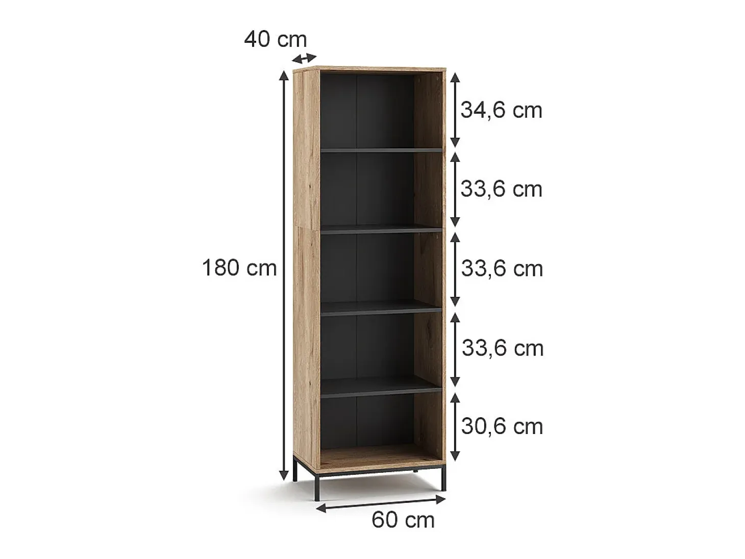 Librería roble vikingo 60x40x180 eliza