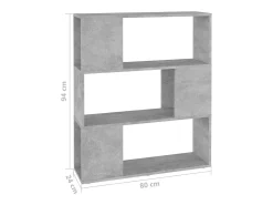 Librería separador contrachapada gris hormigón 80x24x94 cm