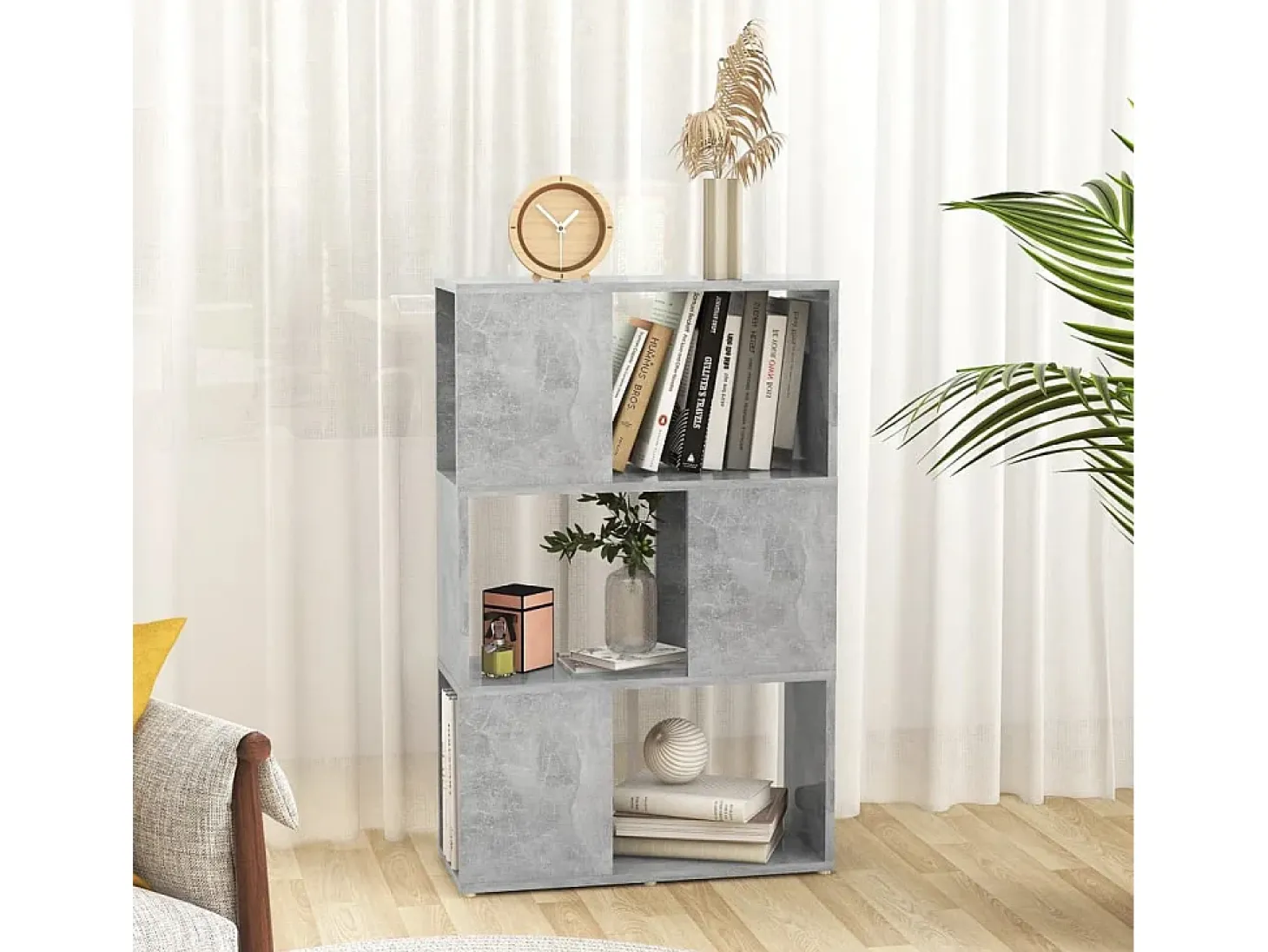 Librería separador contrachapada gris hormigón 60x24x94 cm