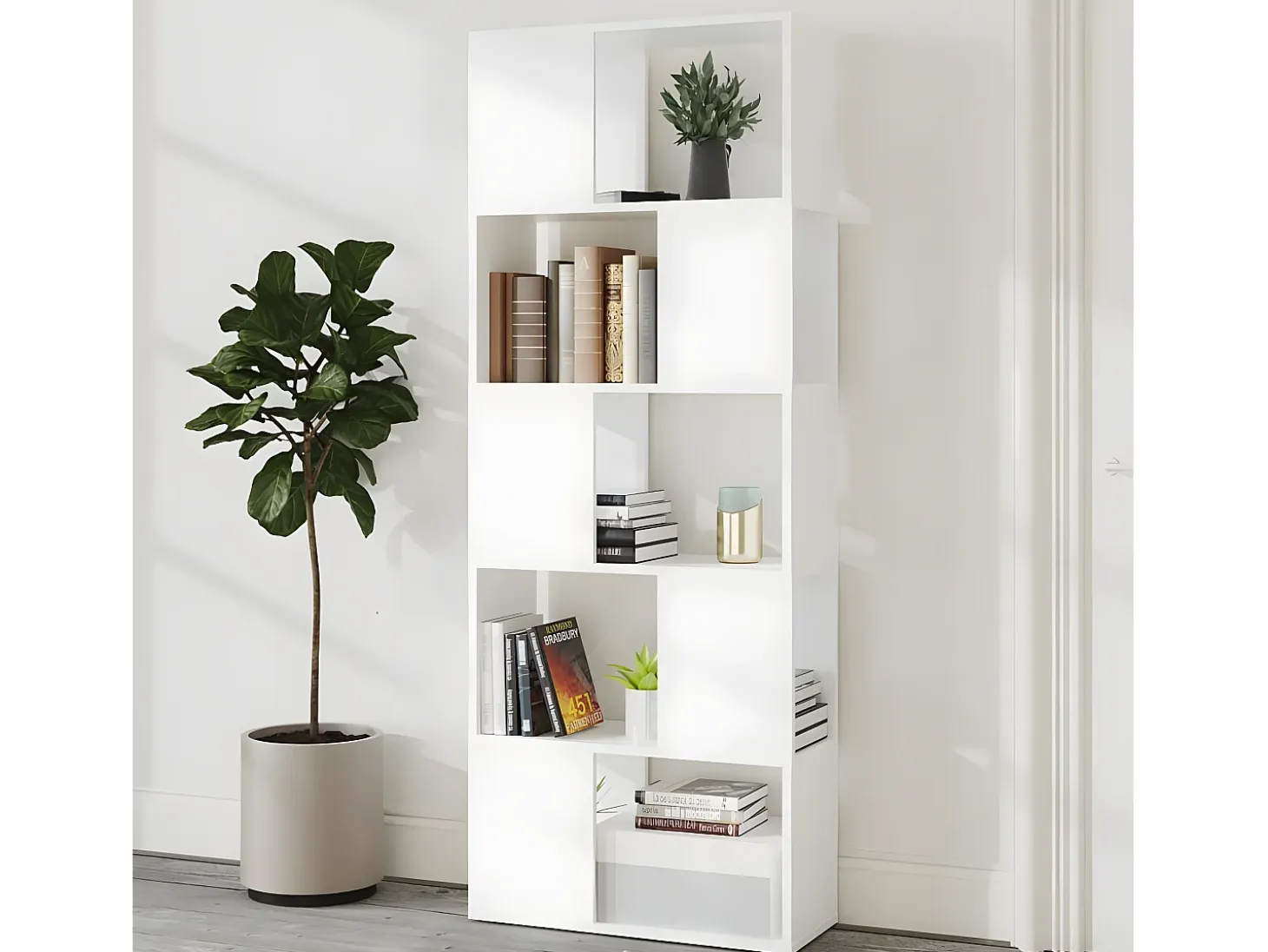 Librería separador madera contrachapada blanco 60x24x155 cm