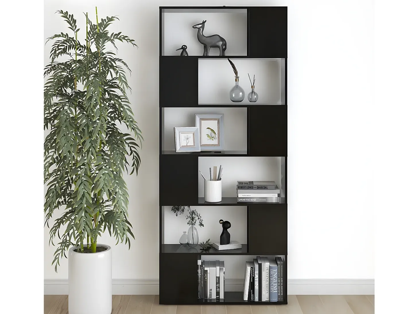 Librería separador madera contrachapada negro 80x24x186 cm