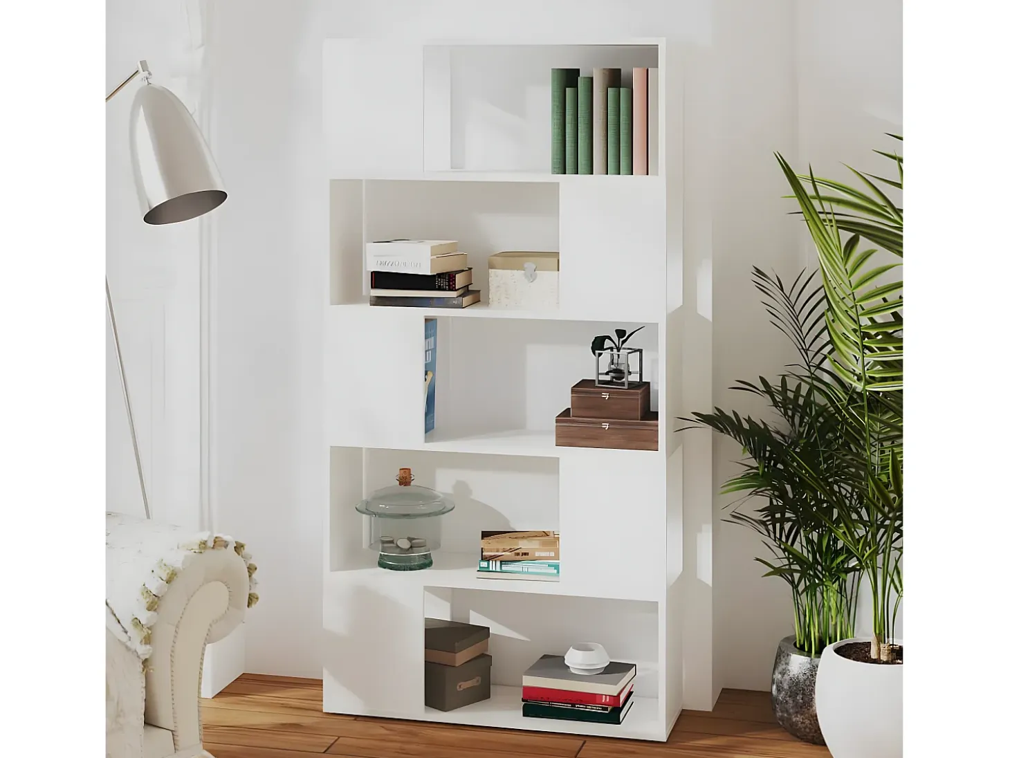 Librería separador madera contrachapada blanco 80x24x155 cm