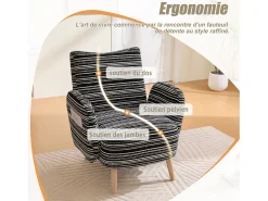 Línea 1.0 - Sillón Relax Bouclé con Reposabrazos con Bolsillos - Confort Ergonómico - Color Caqui - Para Decorar Cualquier Habitación