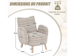 Línea 1.0 - Sillón Relax Bouclé con Reposabrazos con Bolsillos - Confort Ergonómico - Color Caqui - Para Decorar Cualquier Habitación