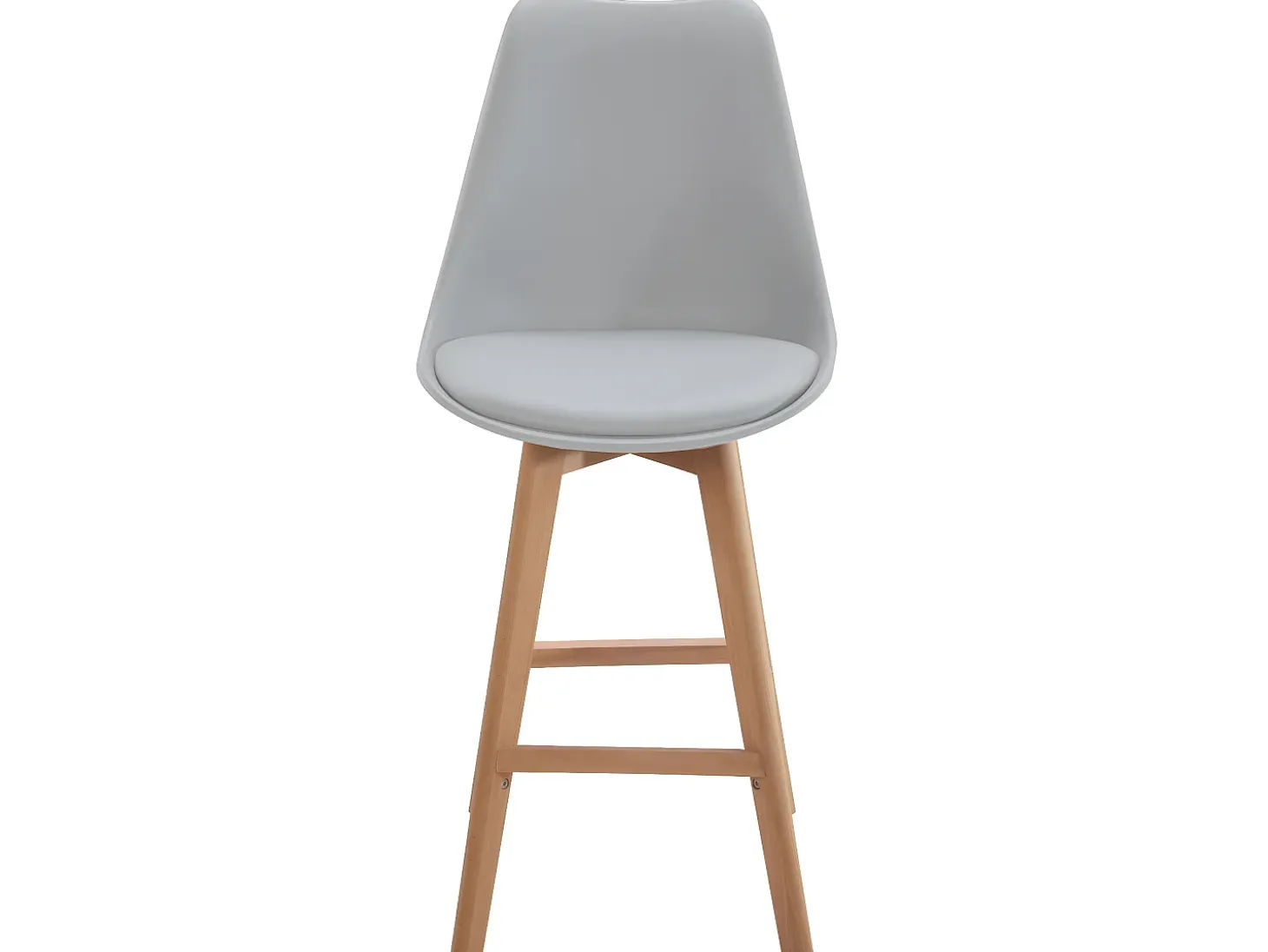 Lote de 2 sillas de bar escandinavas de 70 cm, asiento amplio con respaldo alto, cojín de cuero sintético, patas de madera TIKA (gris)