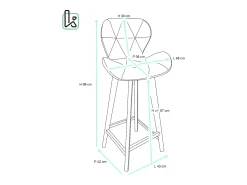 Lote de 2 sillas de bar escandinavas de 67 cm, asiento de símil cuero acolchado, patas de madera FATA (negro)