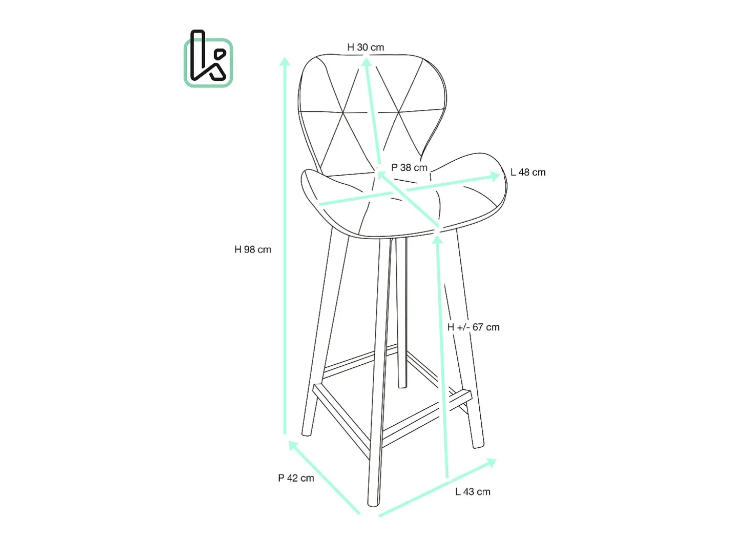 Lote de 2 sillas de bar escandinavas de 67 cm, asiento de símil cuero acolchado, patas de madera FATA (negro)