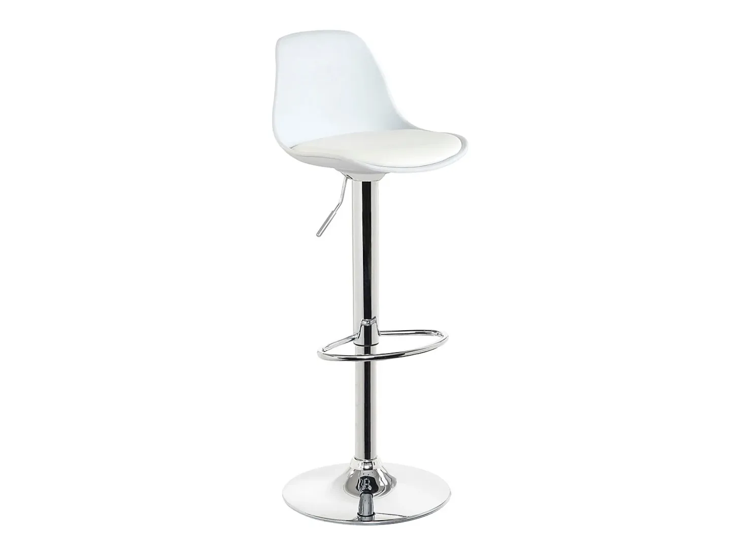Lote de 2 taburetes de bar de diseño, asiento con respaldo bajo, cojín de cuero sintético, giratorio, altura ajustable, base de cromo SIG (blanco)