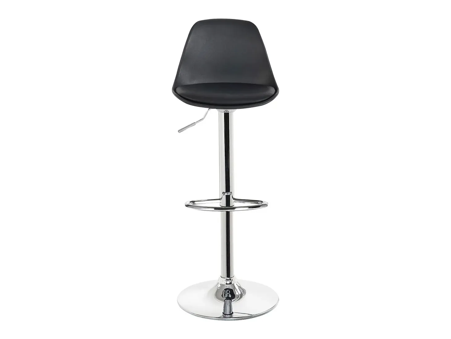 Lote de 2 taburetes de bar de diseño, asiento con respaldo bajo, cojín de cuero sintético, giratorio, altura ajustable, base de cromo SIG (negro)