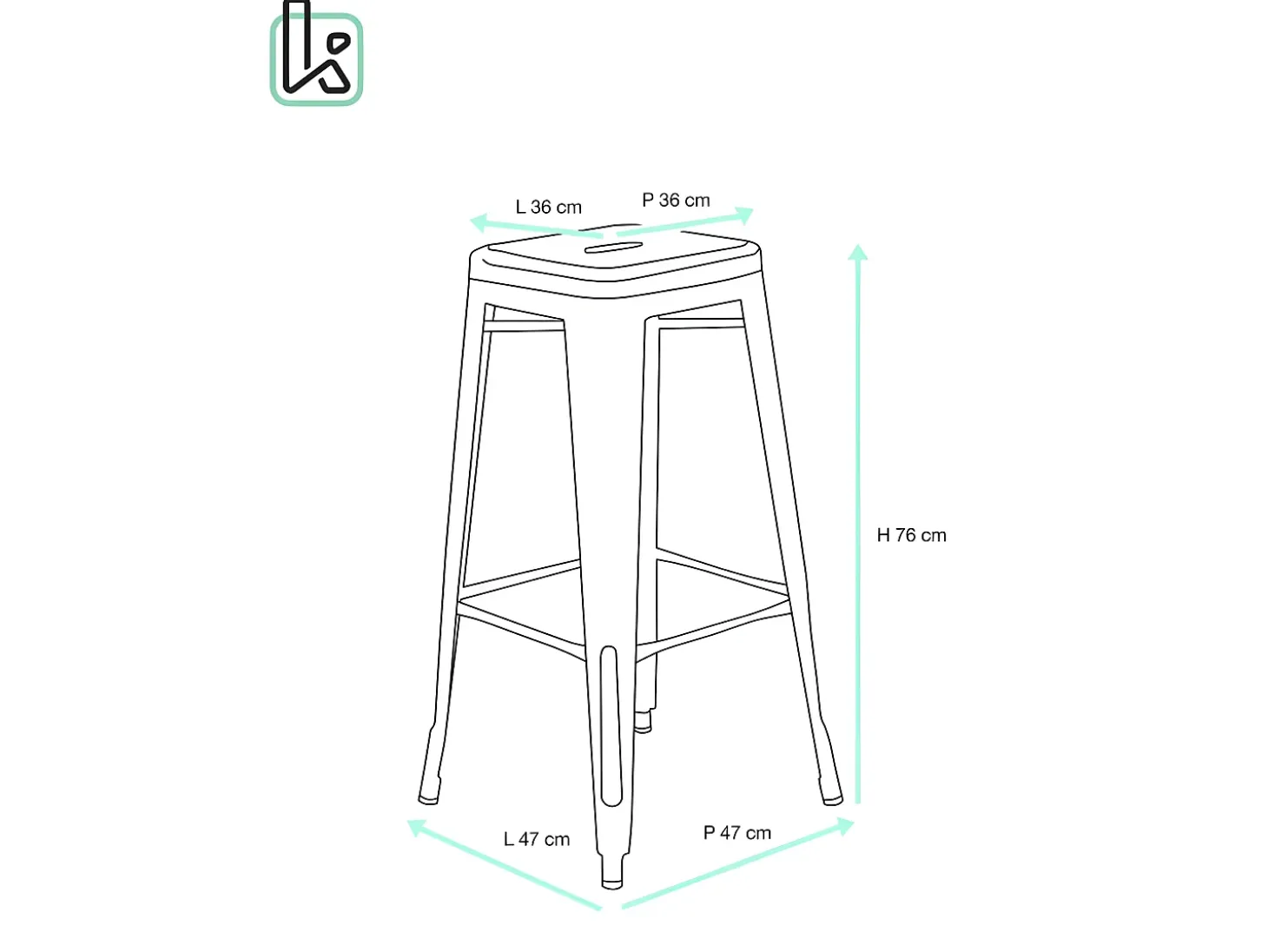 Lote de 2 taburetes de bar industriales de metal, altura 76 cm, apilables BOOKA (negro)