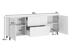 Lowboard moderno de 180 cm grafito negro, mueble de TV con diseño espiga, 2 cajones y 2 armarios laterales