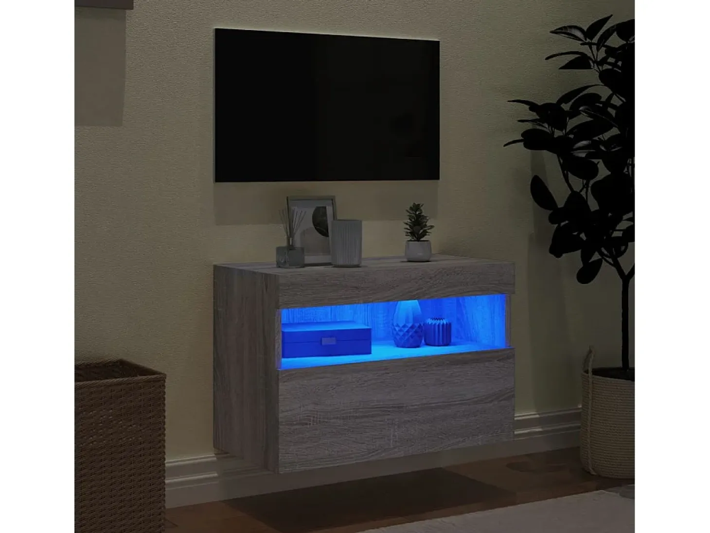 Ølstykke Mueble de TV de pared con luces LED gris Sonoma 60x30x40 cm