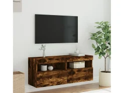 Ølstykke Mueble de TV de pared con luces LED roble ahumado 100x30x40 cm
