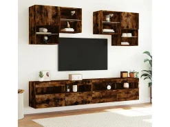 Ølstykke Mueble de TV de pared con luces LED roble ahumado 100x30x40 cm
