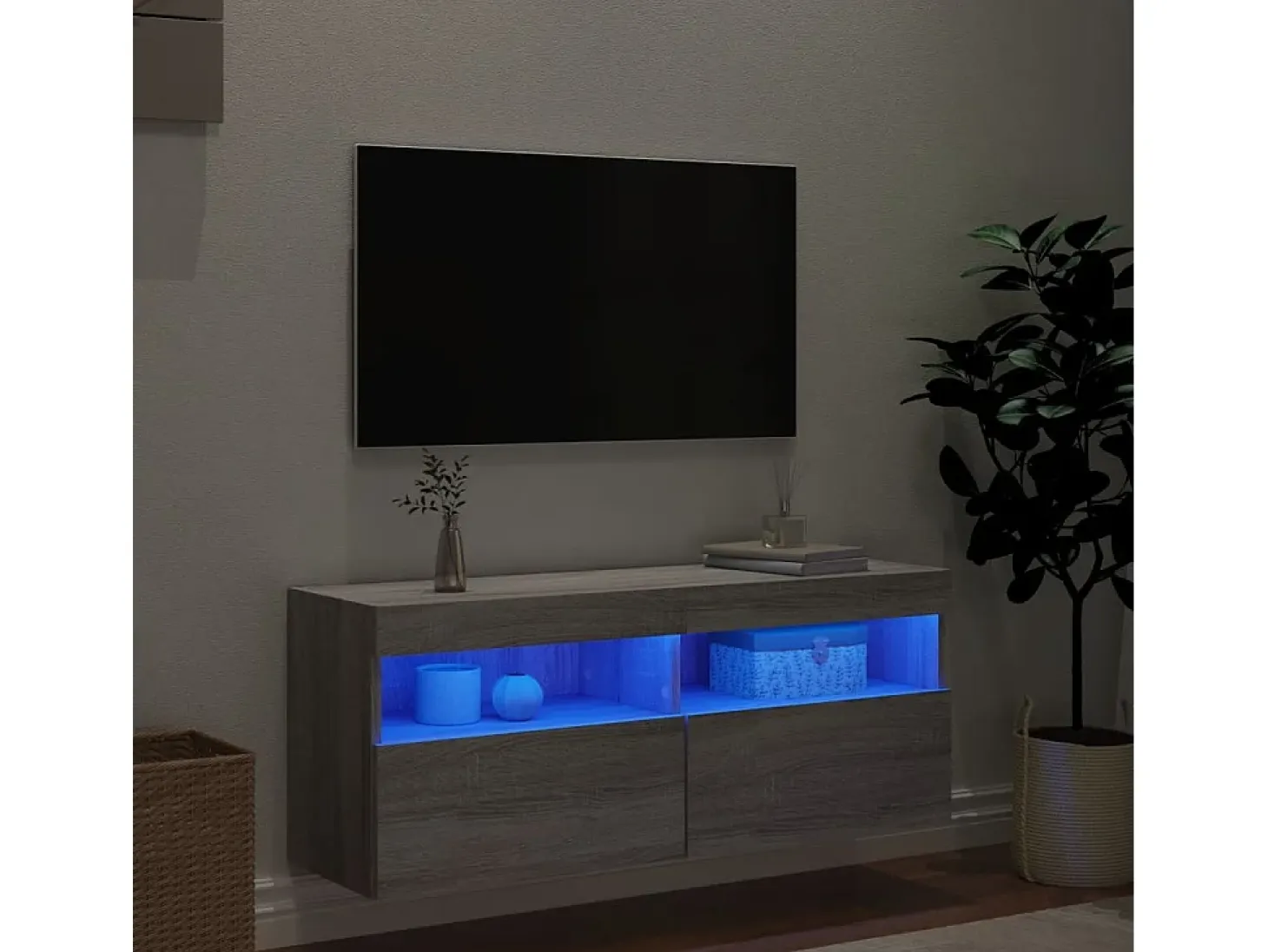 Ølstykke Mueble de TV de pared con luces LED gris Sonoma 100x30x40 cm