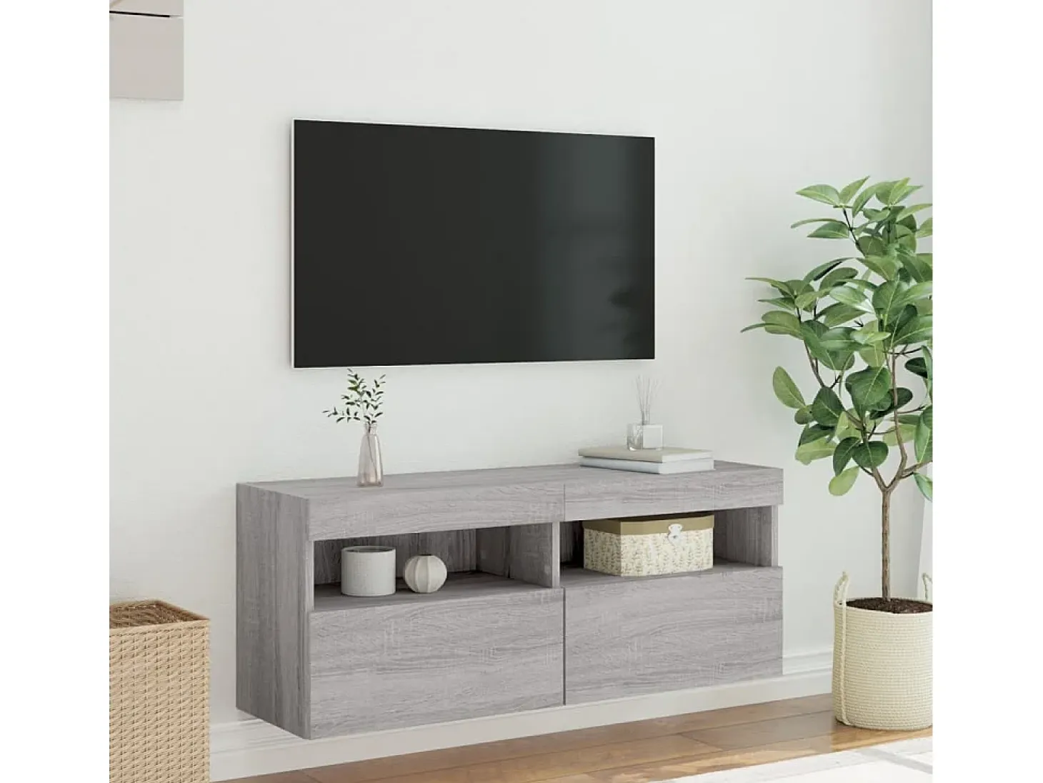 Ølstykke Mueble de TV de pared con luces LED gris Sonoma 100x30x40 cm
