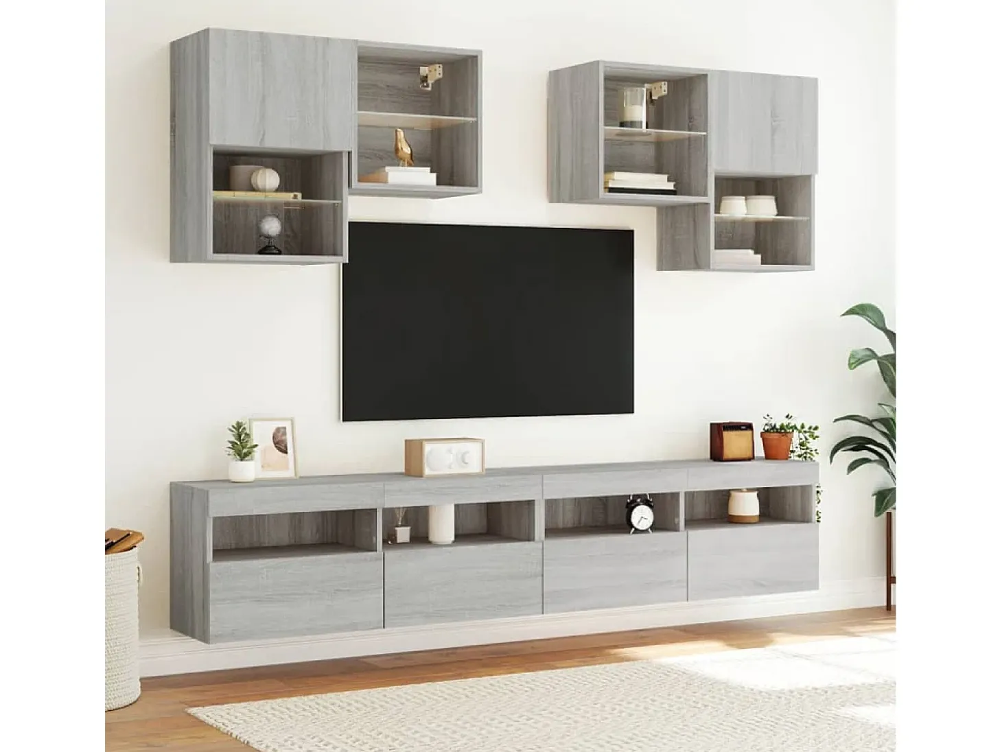 Ølstykke Mueble de TV de pared con luces LED gris Sonoma 100x30x40 cm