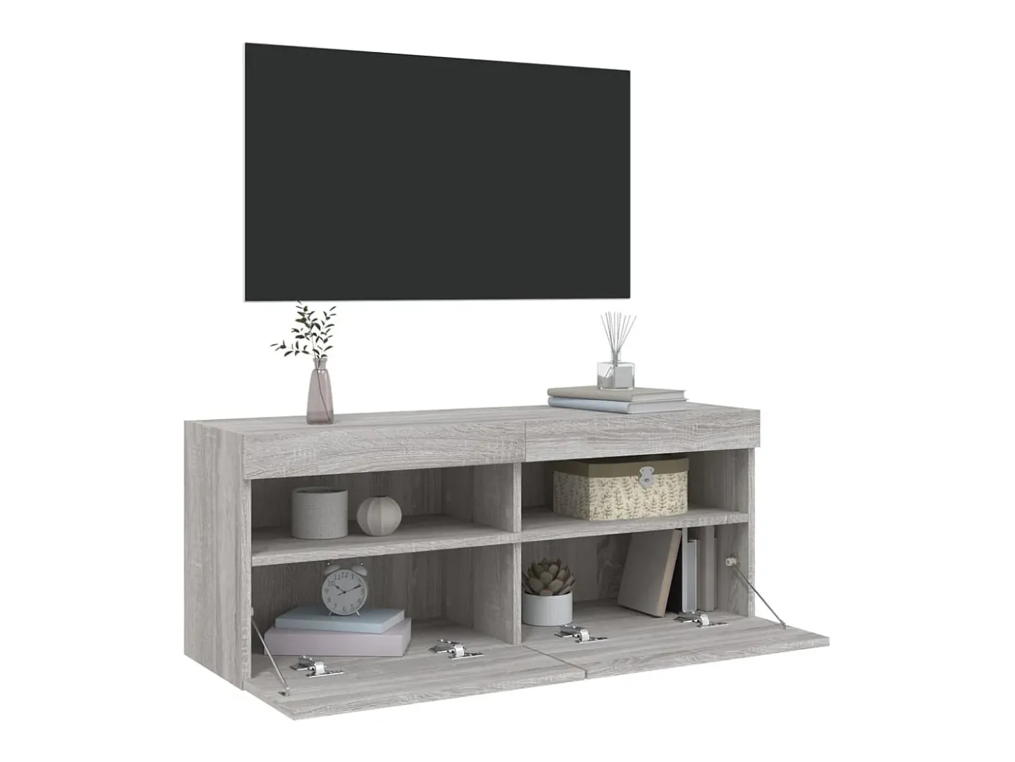 Ølstykke Mueble de TV de pared con luces LED gris Sonoma 100x30x40 cm