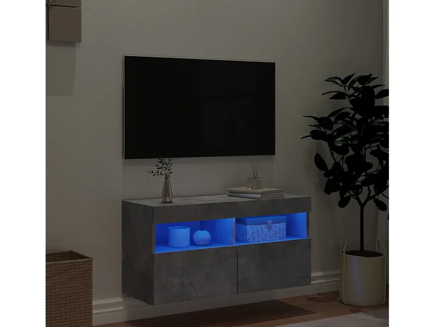 Ølstykke Mueble de TV de pared con luces LED gris hormigón 80x30x40 cm