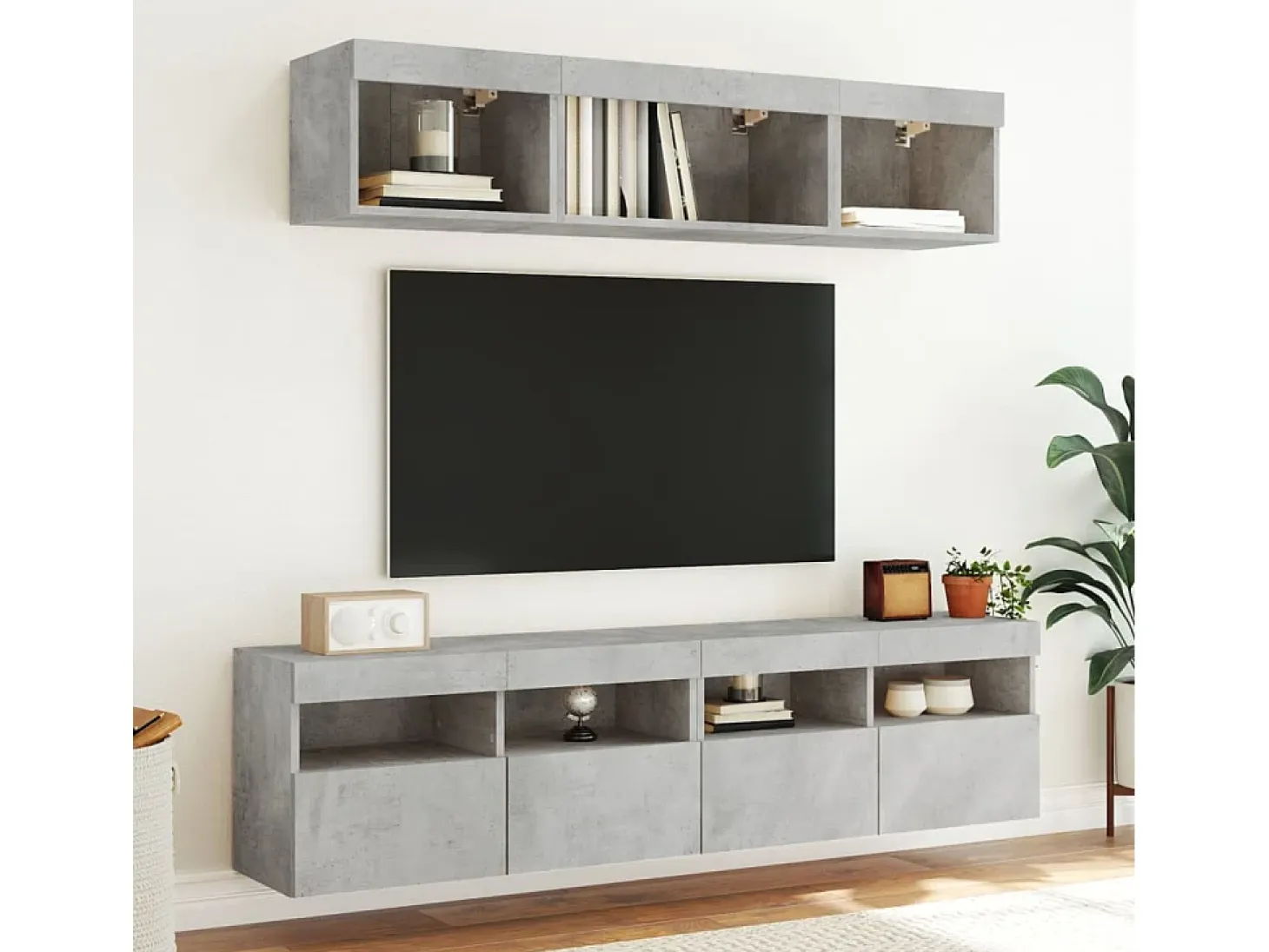 Ølstykke Mueble de TV de pared con luces LED gris hormigón 80x30x40 cm