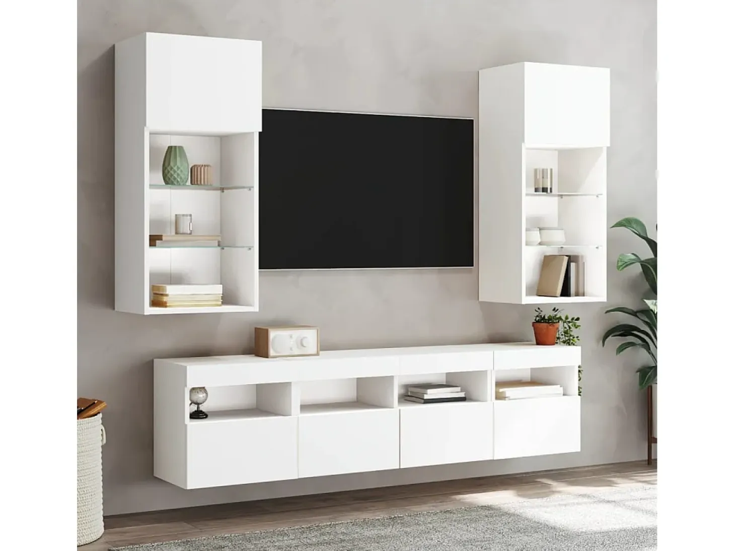 Ølstykke Mueble de TV de pared con luces LED blanco 40x30x40 cm