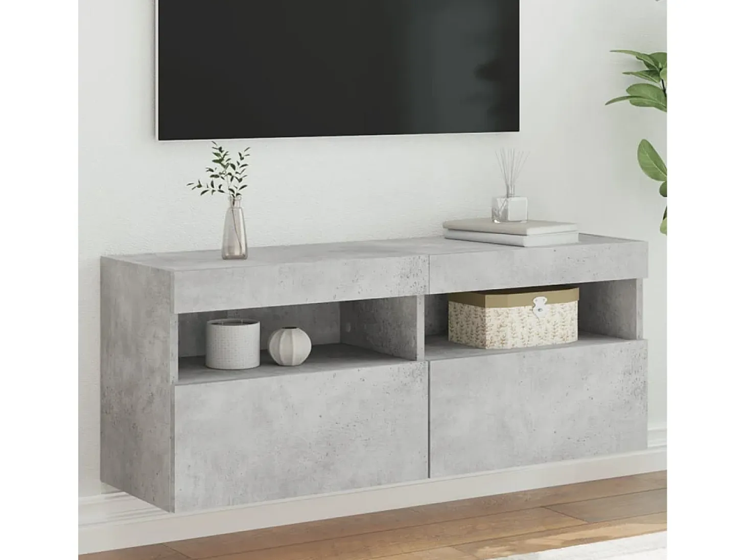 Ølstykke Mueble de TV de pared con luces LED gris hormigón 100x30x40 cm