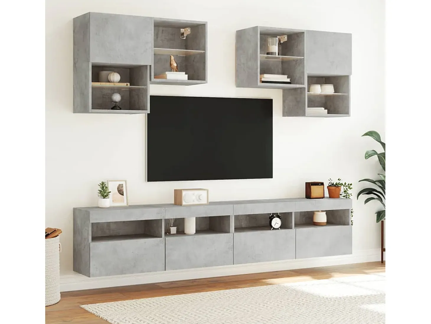 Ølstykke Mueble de TV de pared con luces LED gris hormigón 100x30x40 cm