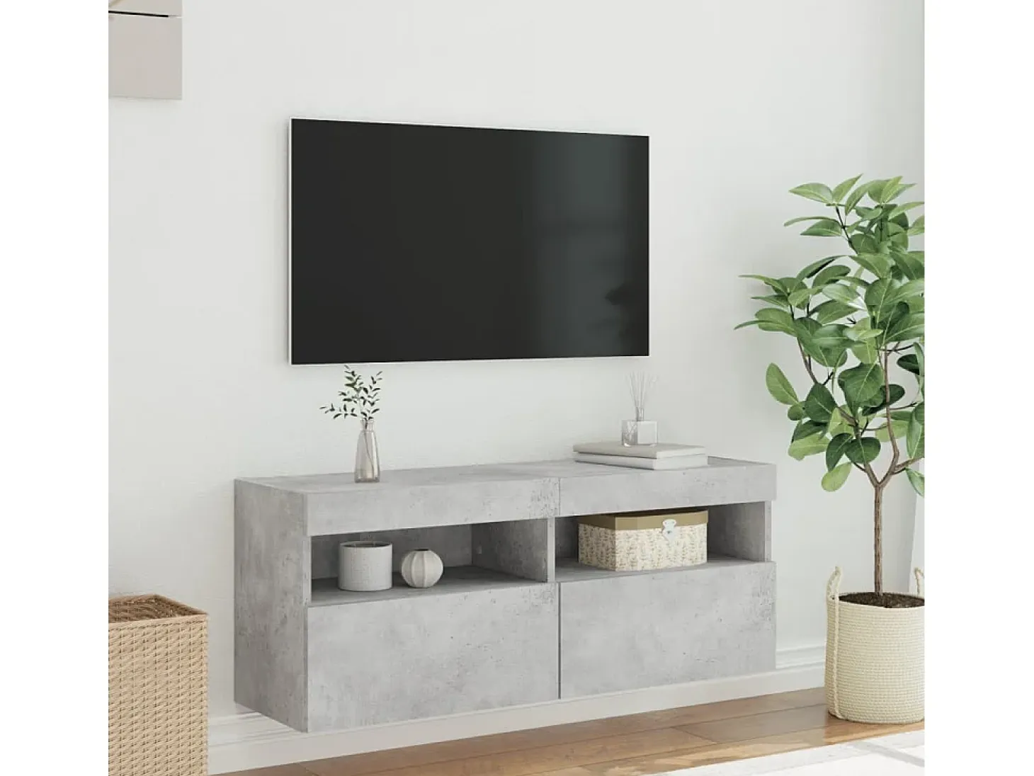 Ølstykke Mueble de TV de pared con luces LED gris hormigón 100x30x40 cm