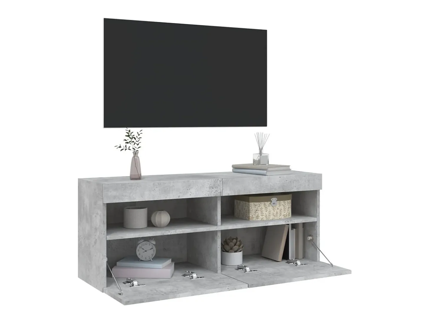 Ølstykke Mueble de TV de pared con luces LED gris hormigón 100x30x40 cm