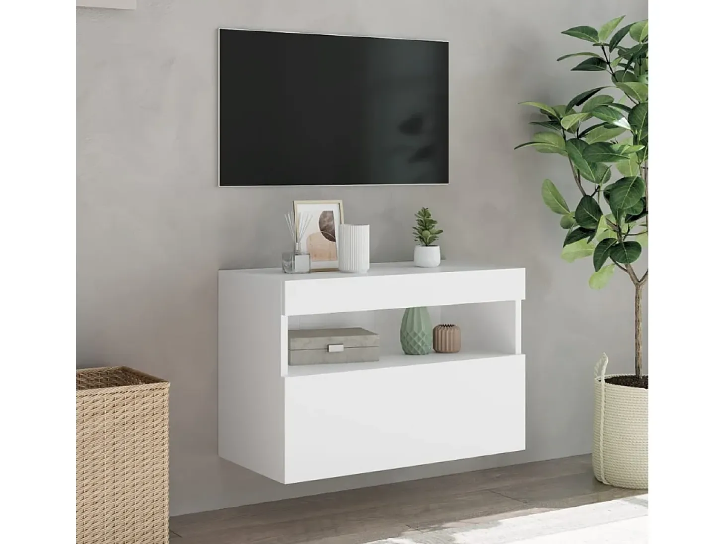 Ølstykke Mueble de TV de pared con luces LED blanco 60x30x40 cm