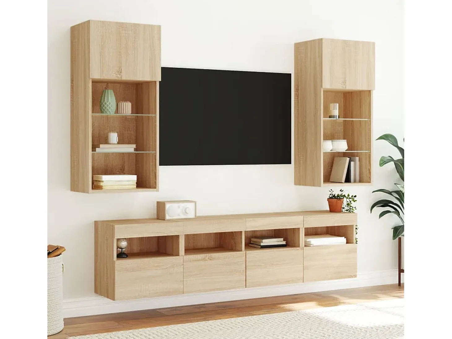 Ølstykke Mueble de TV de pared con luces LED roble Sonoma 40x30x40 cm