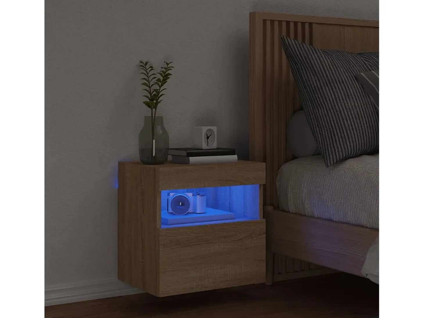 Ølstykke Mueble de TV de pared con luces LED roble Sonoma 40x30x40 cm