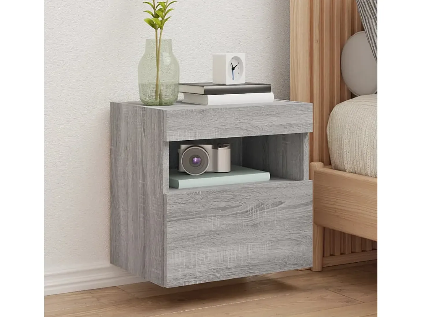 Ølstykke Mueble de TV de pared con luces LED gris Sonoma 40x30x40 cm