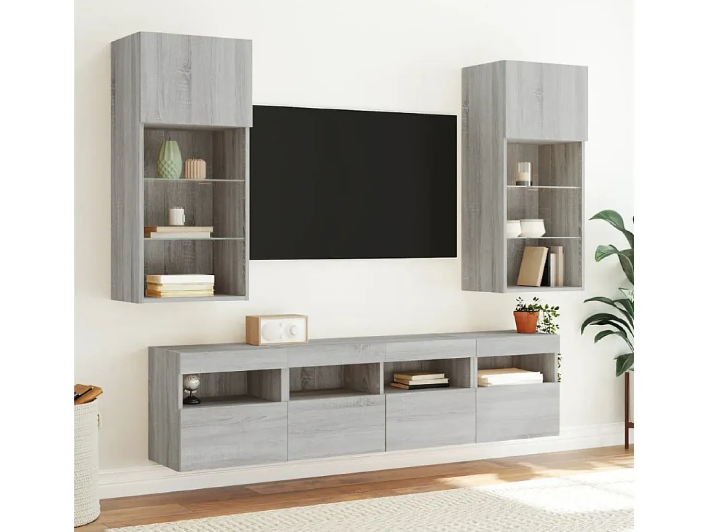Ølstykke Mueble de TV de pared con luces LED gris Sonoma 40x30x40 cm