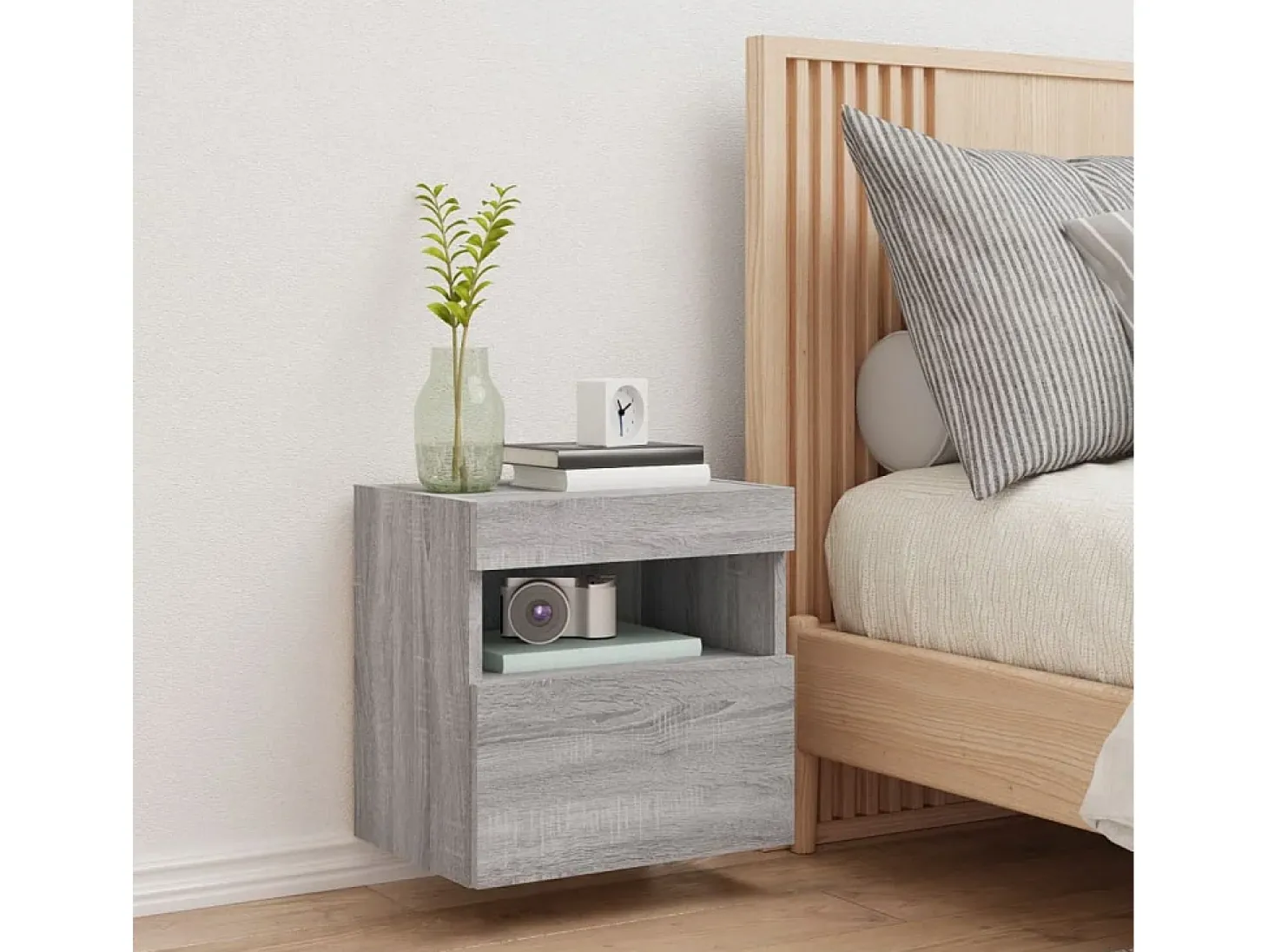 Ølstykke Mueble de TV de pared con luces LED gris Sonoma 40x30x40 cm