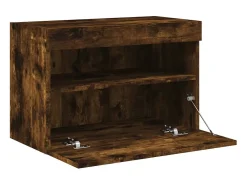 Ølstykke Mueble de TV de pared con luces LED roble ahumado 60x30x40 cm