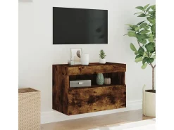 Ølstykke Mueble de TV de pared con luces LED roble ahumado 60x30x40 cm